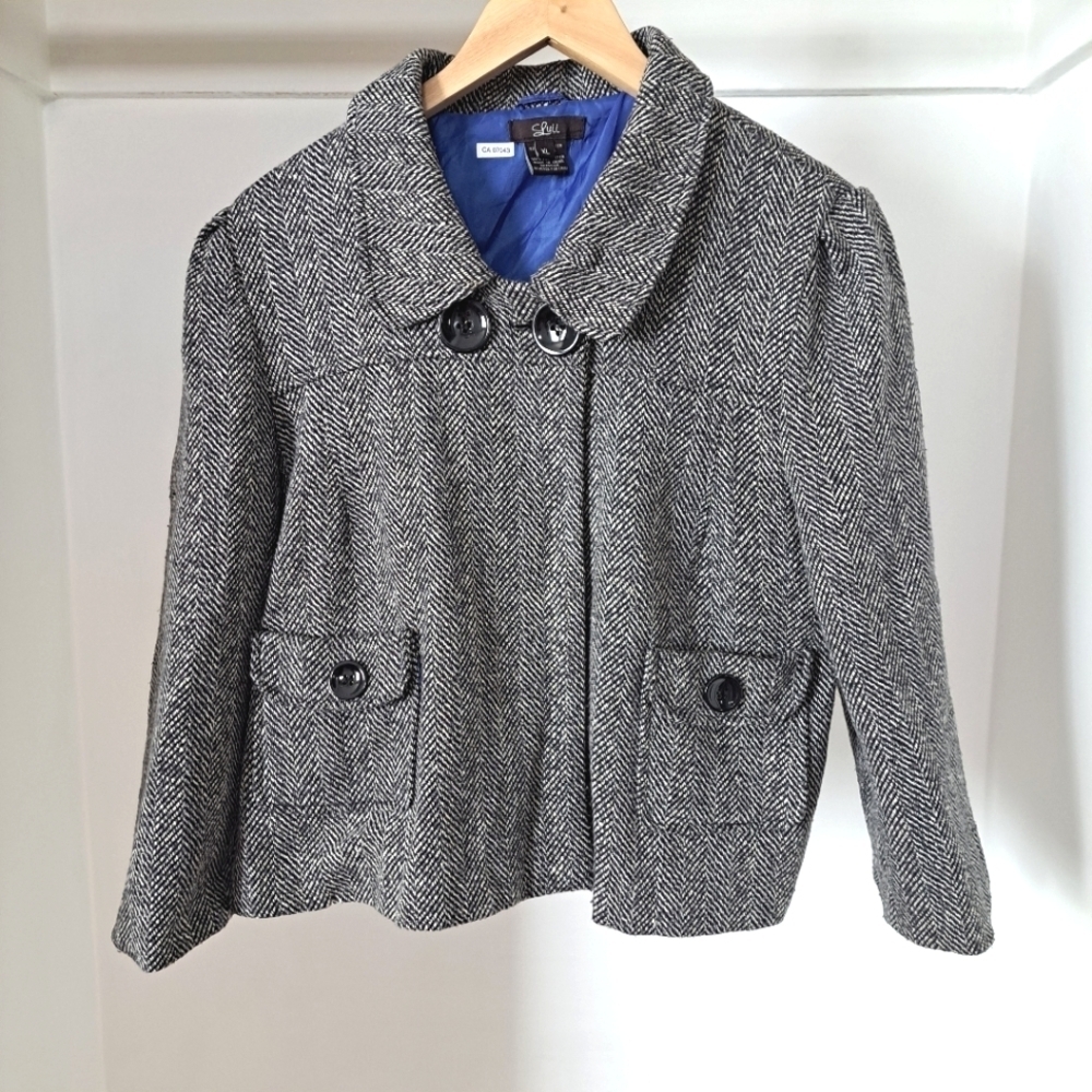 Luii | Black & white wool blend herringbone one button closer women's jacket